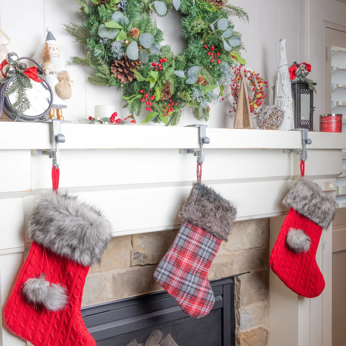 Treekeeper Garland and Christmas Stocking Holder for Mantle 3pk Black