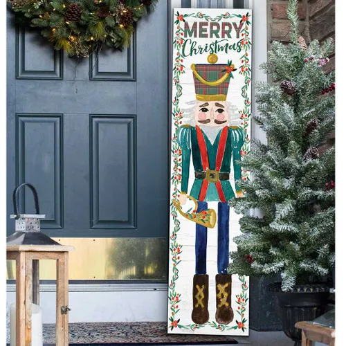 Trumpeter Nutcracker 'Merry Christmas' Outdoor Porch Sign - 48' - White &  Green | Christmas