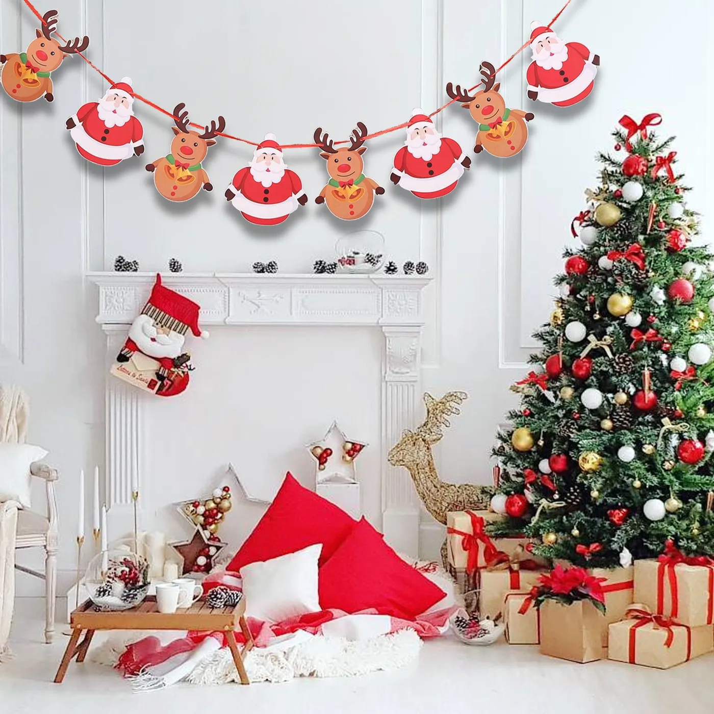 Tyidzon Christmas Decorations Bunting Banners Home Indoor And Outdoor Garden Holiday Decorations Bunting Garlands Santa Bunting Porch Flags Christmas Wreaths - Walmart.ca