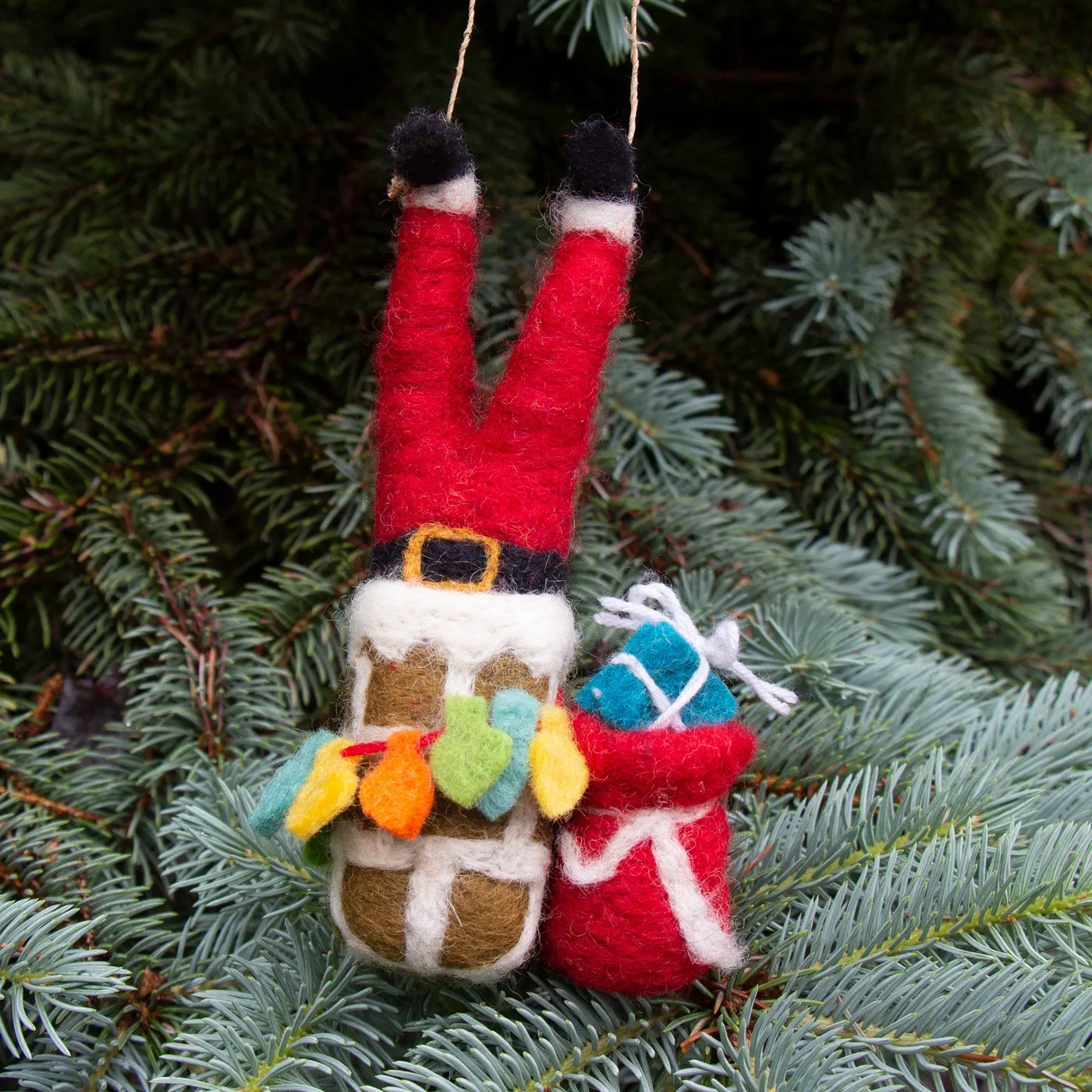 Up on the Rooftop Santa Handmade Felt Ornament - Global Crafts Wholesale