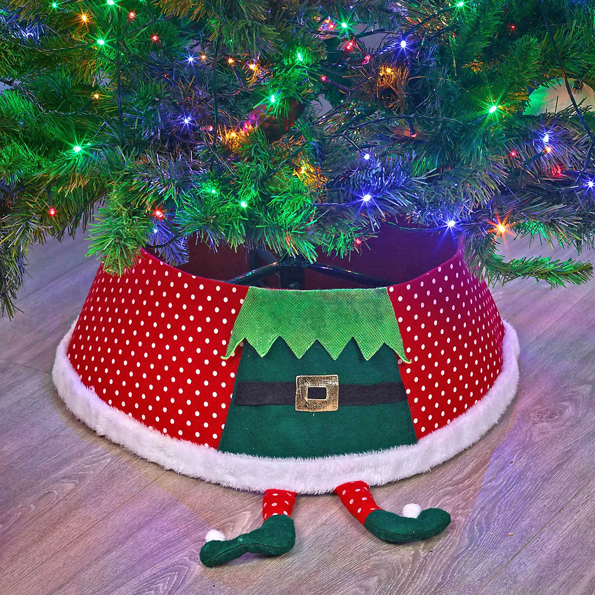 URBNLIVING 55cm Diameter Christmas Xmas Felt Tree Skirt Collar Base with Elf Legs Fabric Decoration