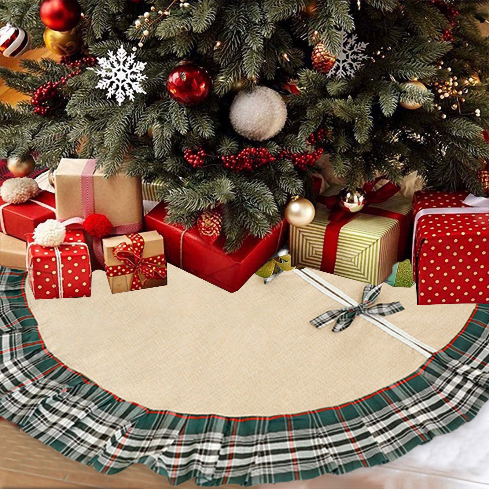 Vaidha 100cm Round Christmas Tree Skirt | Merry Xmas Holiday Decor Rug Mat  for Living Room Bedroom | Nylon Spandex Material with Festive Print Design  - Walmart.ca