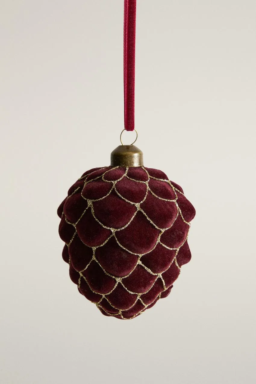 VELVET PINE CONE CHRISTMAS TREE DECORATION - Red | ZARA United States