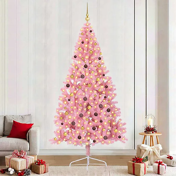Vidaxl Artificial Pre-lit Christmas Tree With 300 Leds Pink 240 Cm Pvc