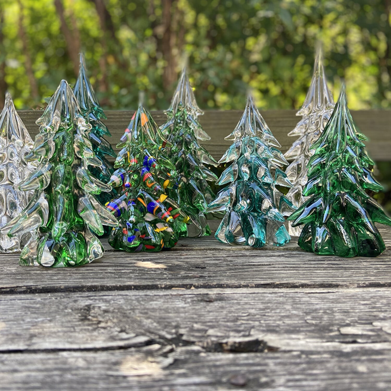 Vintage Art Glass Christmas Tree Vintage Glass Christmas Trees, Green Red Art Glass, Frosted Clear Crystal