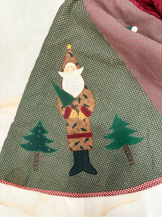 Vintage Handmade Quilted Reversible Christmas Tree Skirt With Patchwork  Santa's
