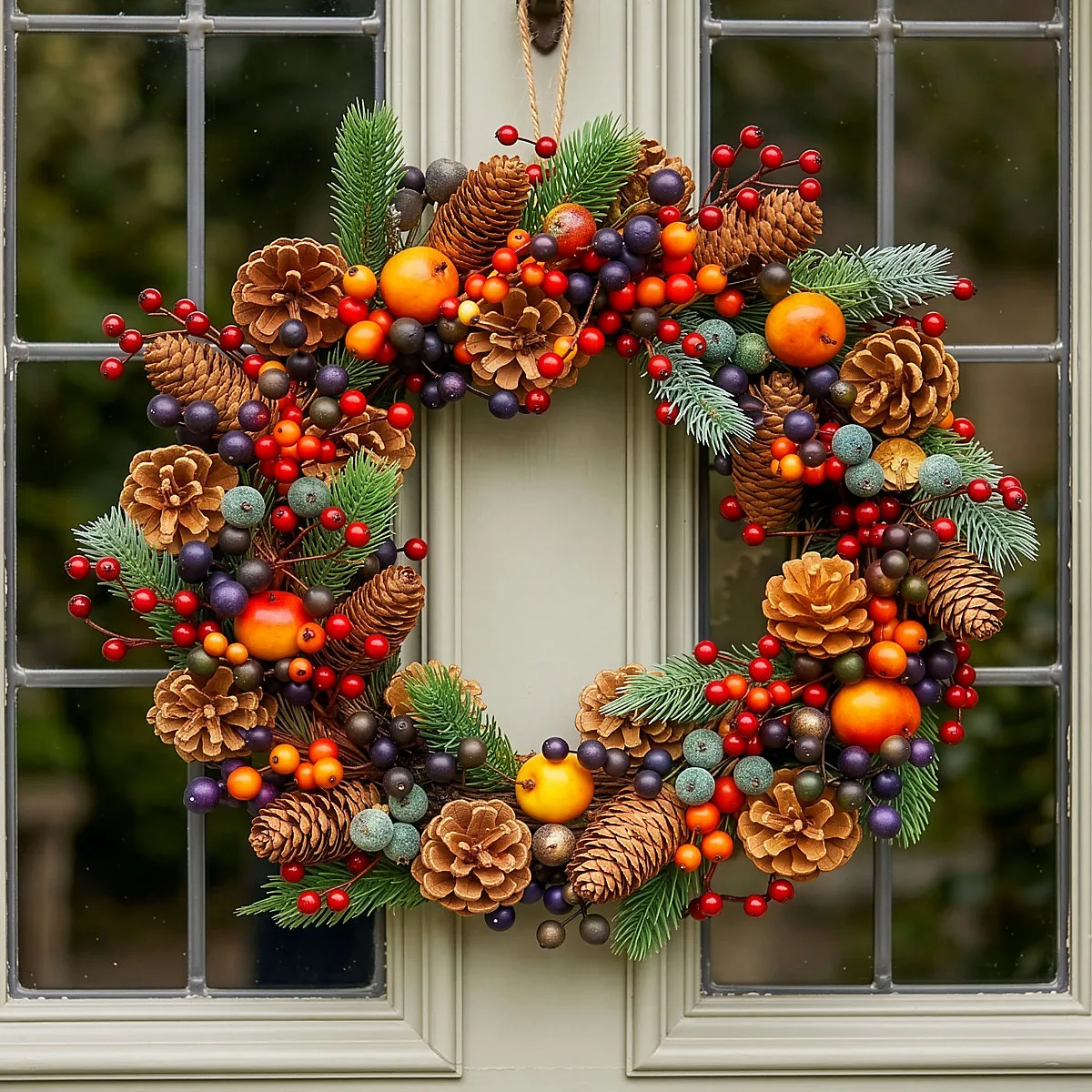 Vintage Style Harvest Fruits Festive Decor Autumn-Winter Front Door Wreath Christmas Wreath 40cm