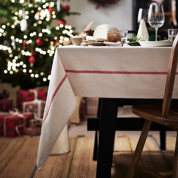 VINTERFINT tablecloth, off-white/red, 57x126' - IKEA