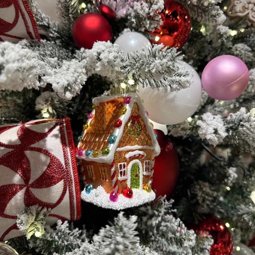 Viv! Christmas ornament - Gingerbread House - glass - brown red - 12cm |  Viv! Christmas