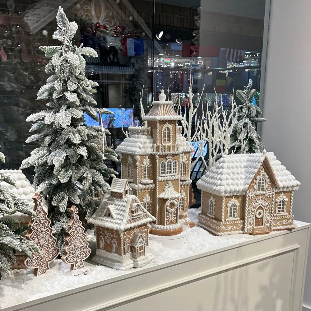 Viv! Christmas Tabletop Figure - XL Wide Victorian Gingerbread House incl. LED Lighting - brown white - 45cm | Viv! Christmas