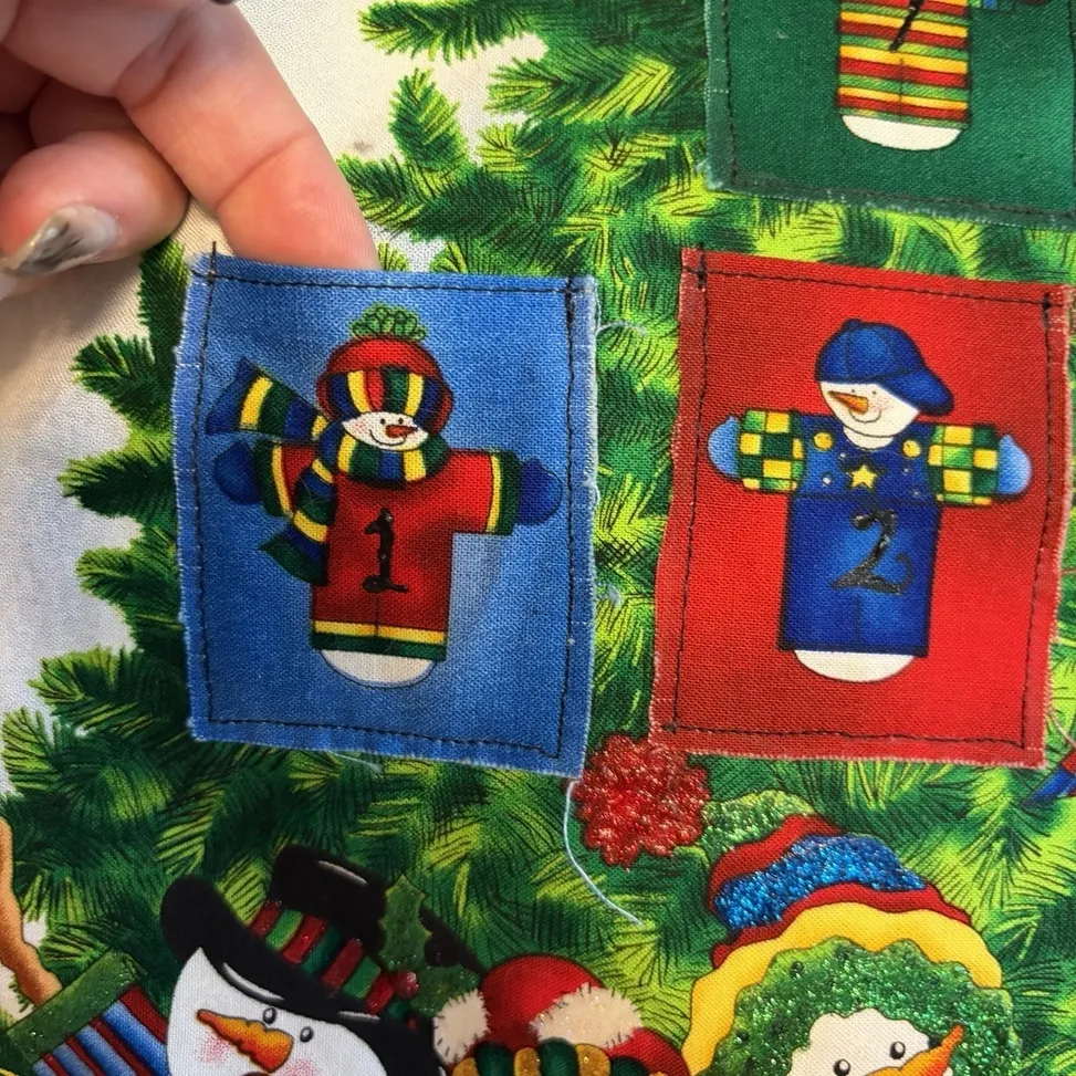 VTG Handmade Advent Calendar Quilt Hanging Pockets Snowman Christmas Cottagecore
