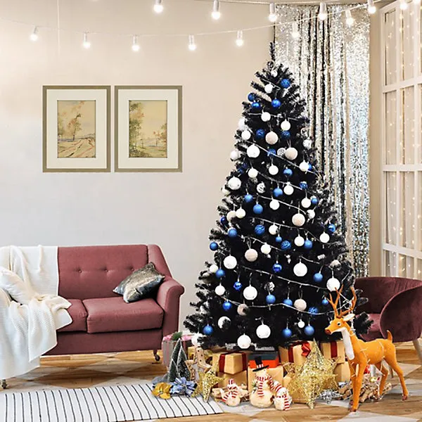 Wadan 6ft Black Artificial Christmas Tree, 800 Tips Xmas Tree with Solid  Metal Legs