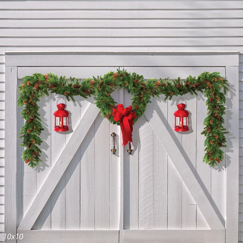 White Barn Door Rustic Christmas Backdrop - Denny Mfg