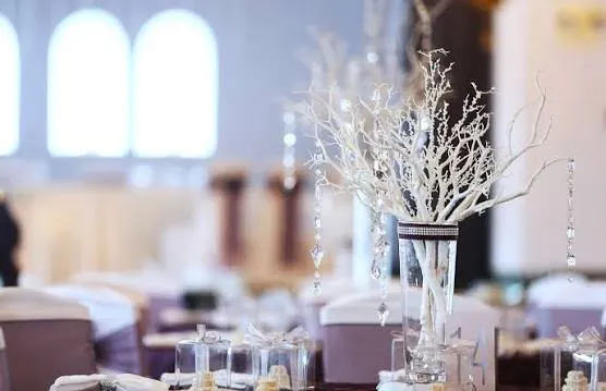 White Branch Centerpiece with Crystals