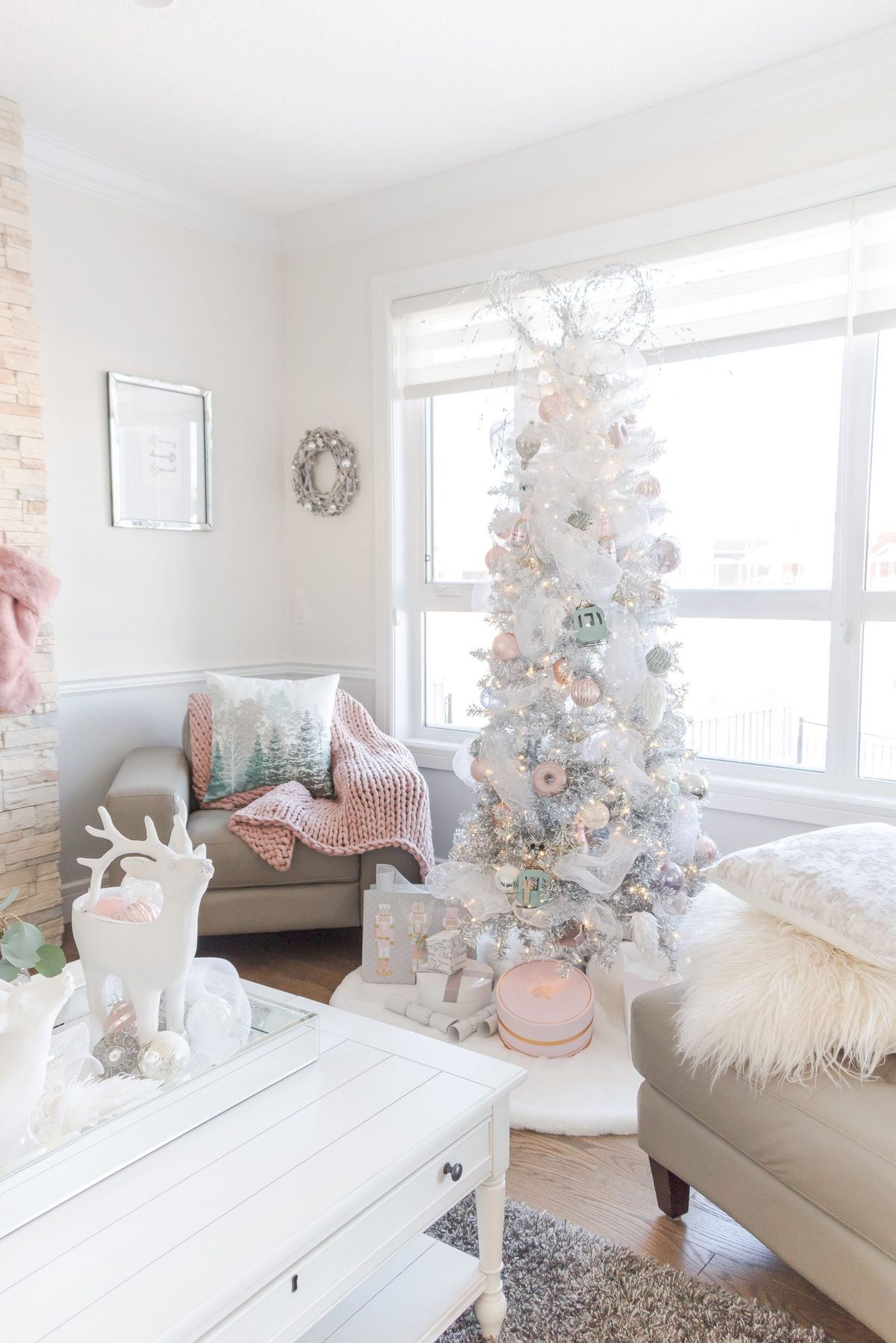 White Christmas Girly Christmas Ornaments Pretty Pastel Christmas Decor •  Pastel Christmas Tree • Chandeliers And Champagne