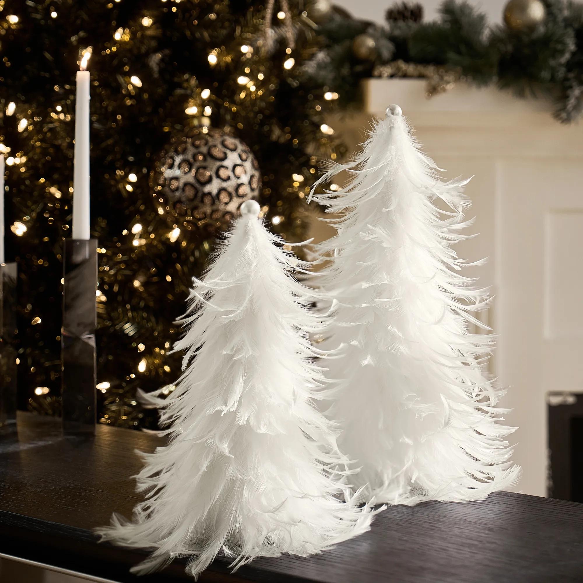 White Feather & Pearl Decorative Tree Set | Z Gallerie