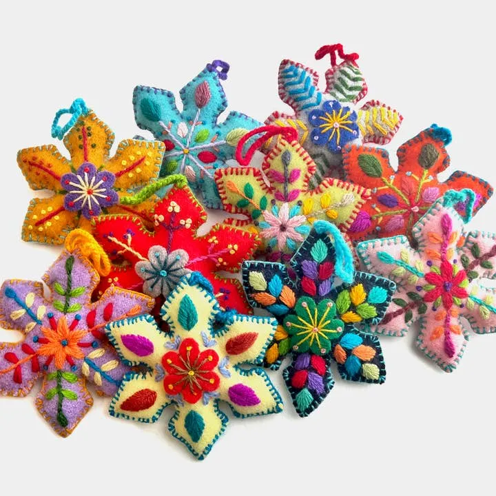 Wholesale Colorful Pointed Snowflake Embroidered Christmas Ornament, 12pk  for your store - Faire
