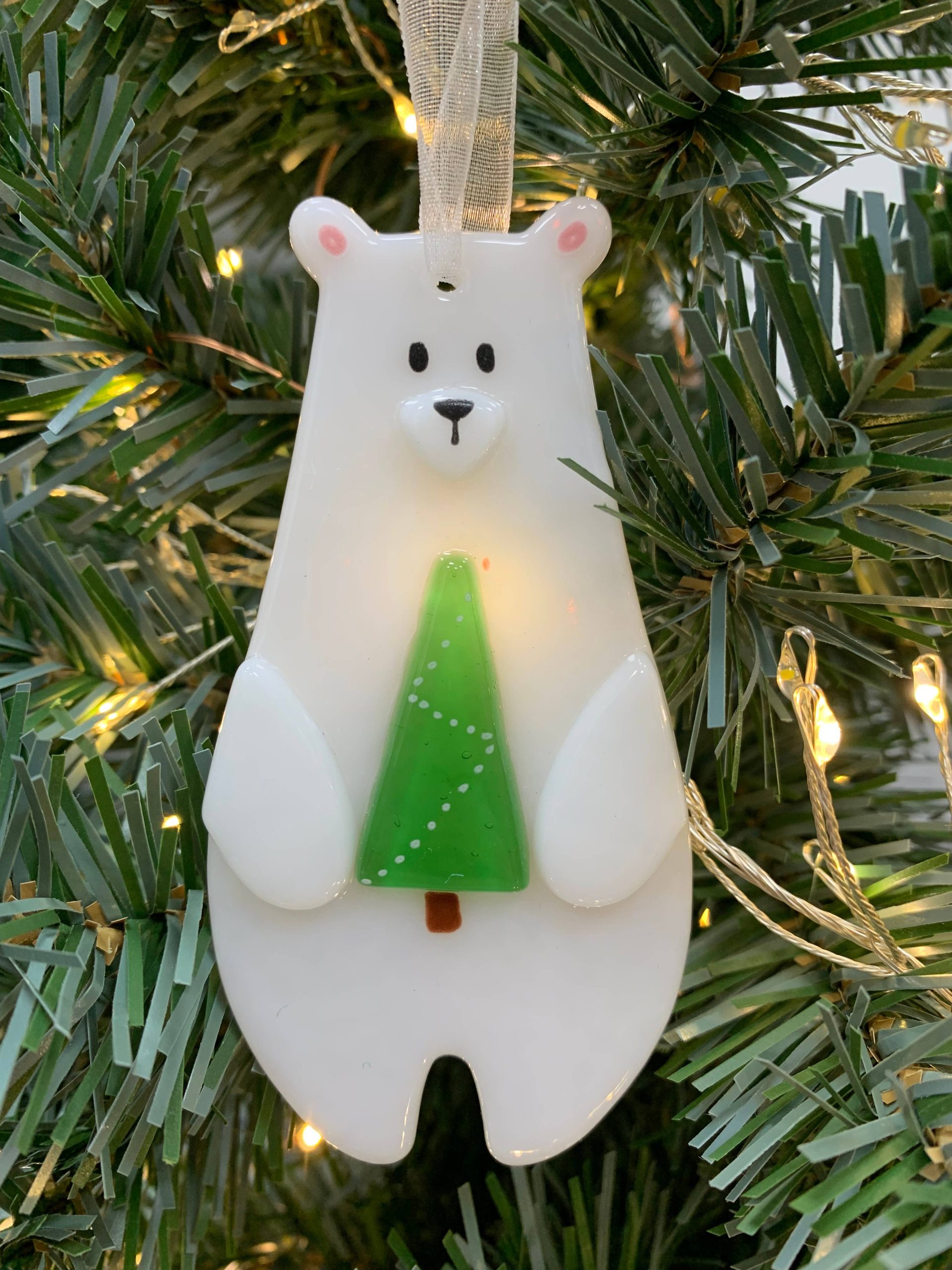 Wholesale Handmade Fused Glass Polar Bear Fairy Light Tree Decoration for your shop – Faire
