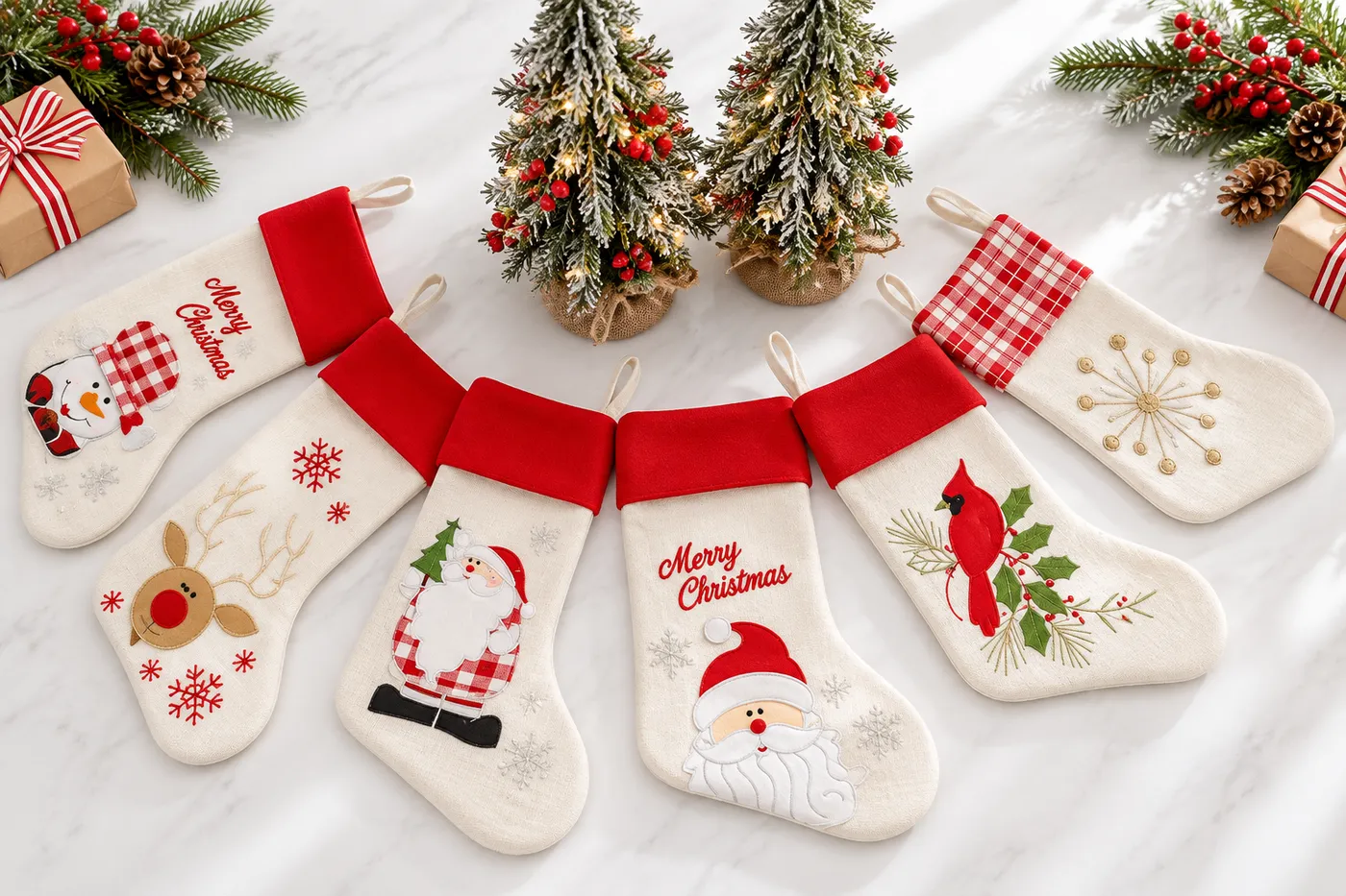 Wholesale Holiday Design Linen Hanging Christmas Stocking for your store -  Faire