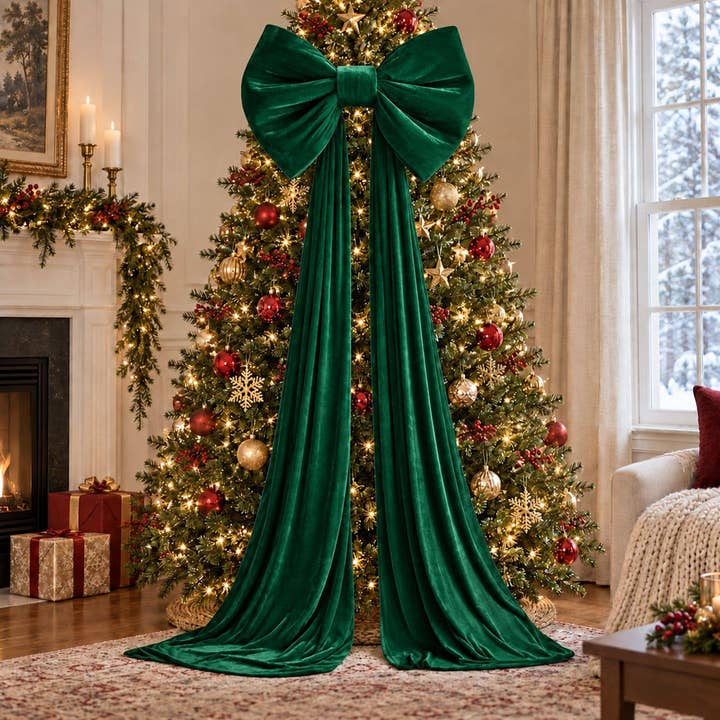 Wholesale Oversized Velvet Christmas Bow Tree Topper with Long Tails for  your store - Faire