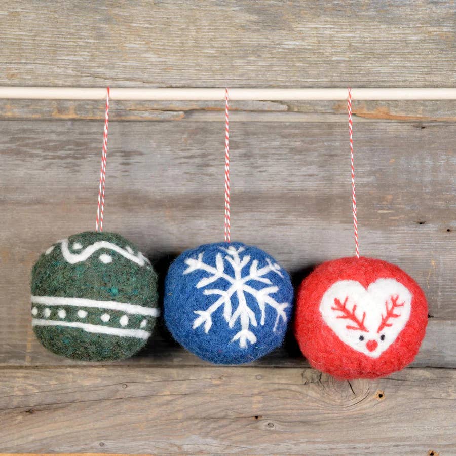 Wholesale Painting with Wool Needle Felted Ornaments 3 pack for your store - Faire