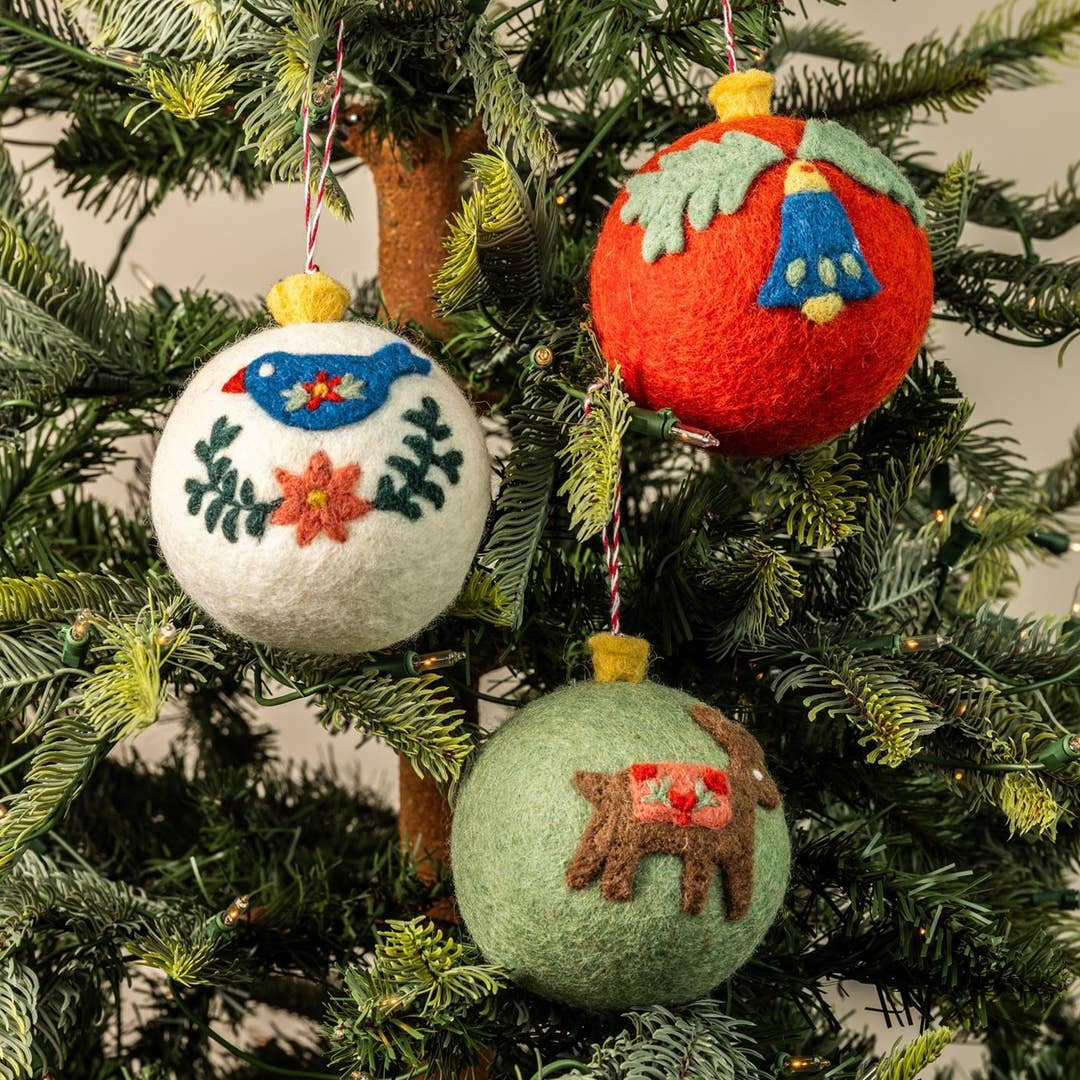 Wholesale Rustic Handmade Fabric Wood Christmas Ornaments, Rustic Holiday Baubles (Set of 4) for your store - Faire