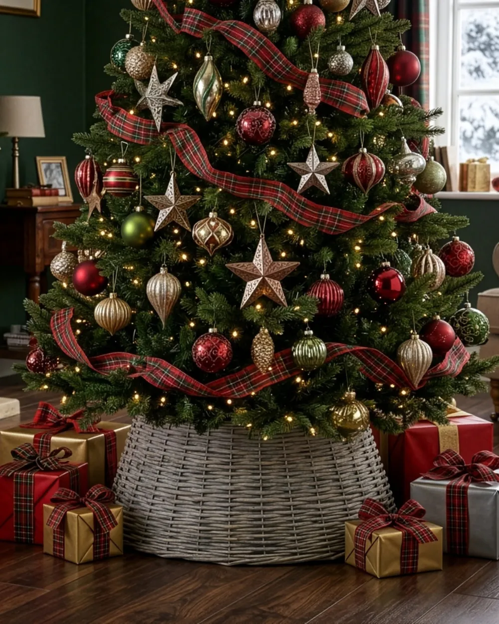 Wicker Christmas Tree Skirt, Natural Grey | Sue Ryder