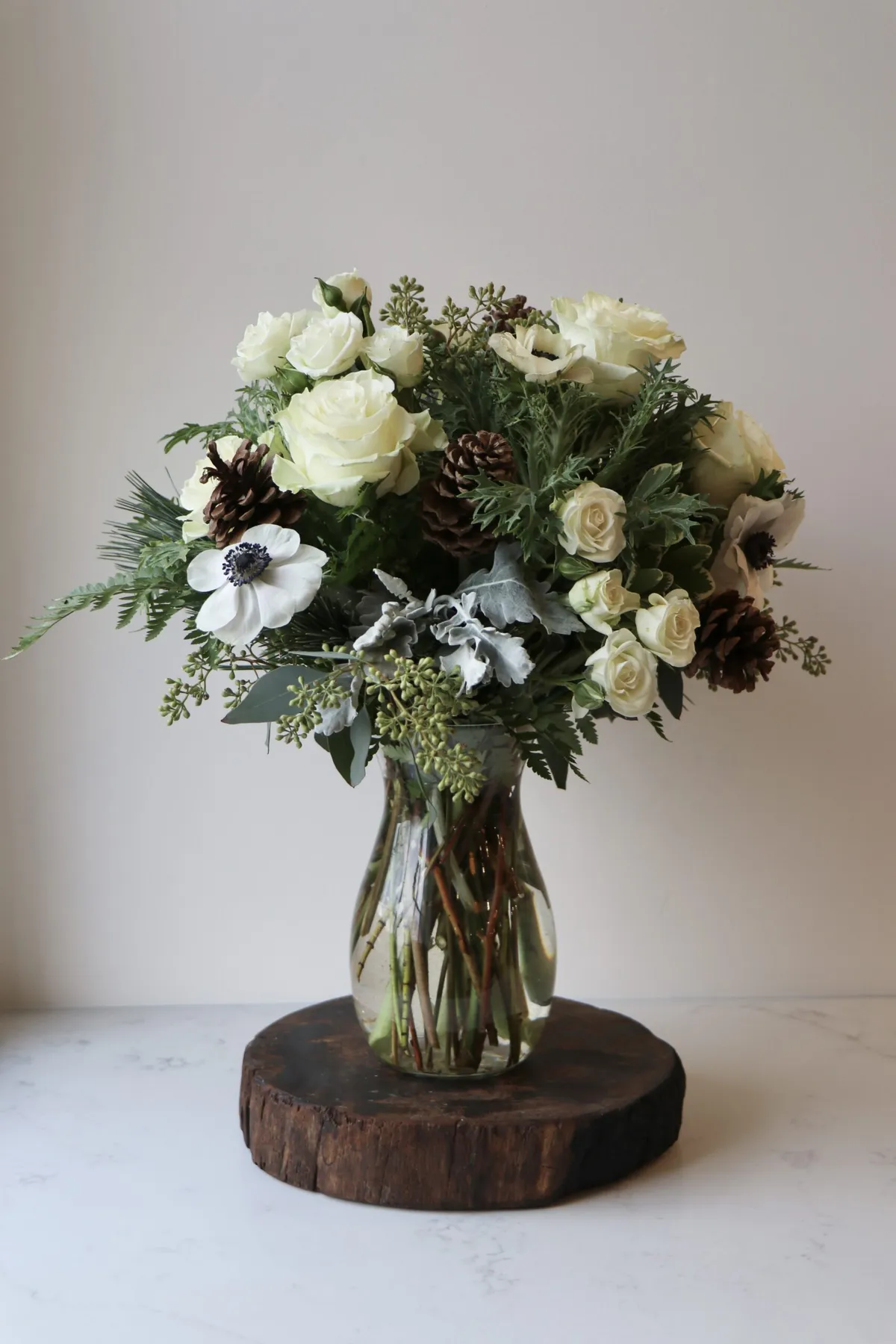 Winter White Garden Style Flower Arrangements | Holiday Flowers