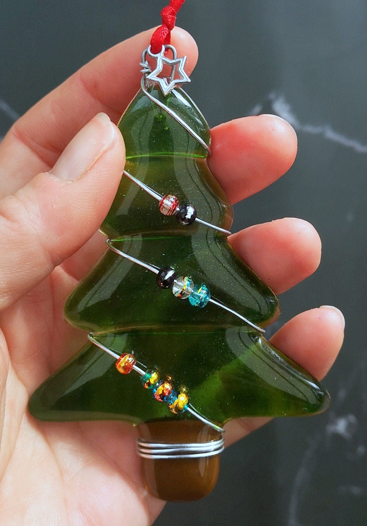 Wire Wrapped Christmas Tree With Glass Beads - Hanging Decoration – Glass By Genea