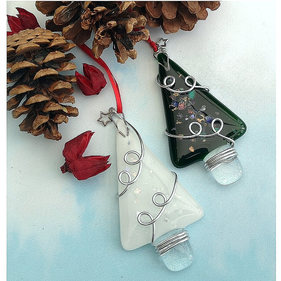 Wire Wrapped Dichroic Christmas Tree - Hanging Decoration – Glass By Genea