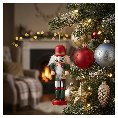Wood Nutcracker Tree Ornament with Saber in Green and Red | online sales on  HOLYART.com