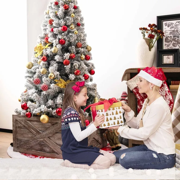 Wooden Christmas Tree Skirt Box Holiday Living 20' X 11' Red Merry  Christmas Tree Wood Crate