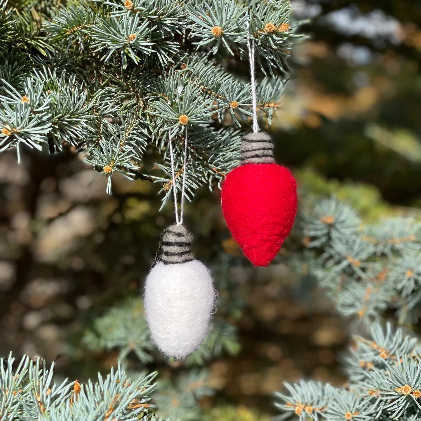 Wool Felt Holiday Light Ornaments White