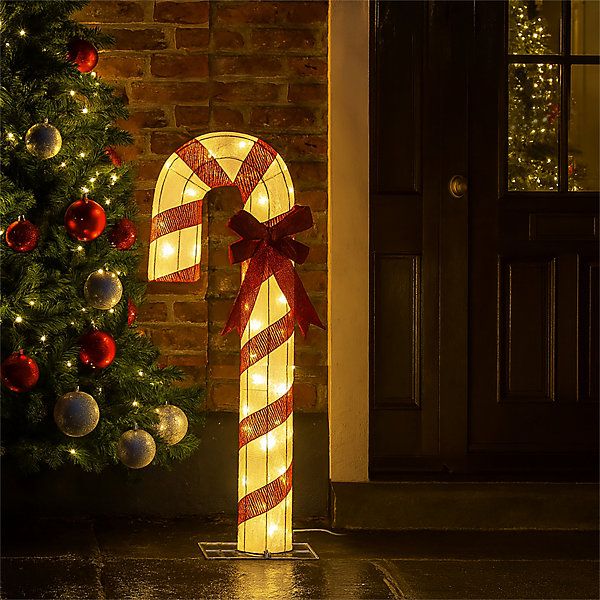 Xmas Haus Festive Christmas Outdoor Candy Cane Light, 120x37x5cm, 50 Warm  White LEDs (10% Flash), Metal Fabric, 5m Transparent